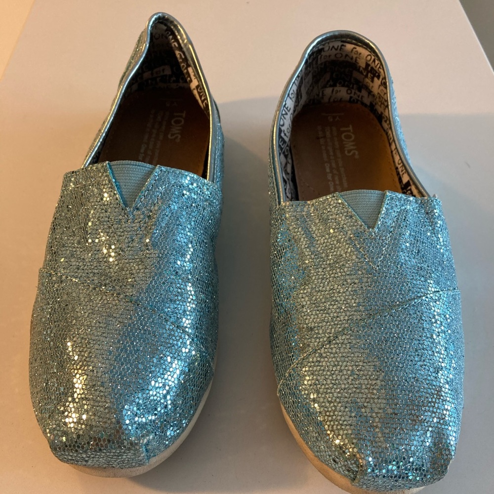Toms Teal Sparkle Glitter Youth Classics; Sz. 5